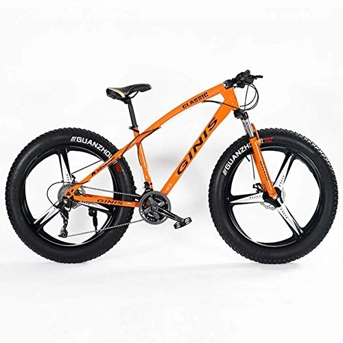 Fat Tyre Bike : Teens Mountain Bikes, 21-Speed 24 Inch Fat Tire Bicycle, High-carbon Steel Frame Hardtail Mountain Bike with Dual Disc Brake, Yellow, 5 Spoke FDWFN (Color : Orange)