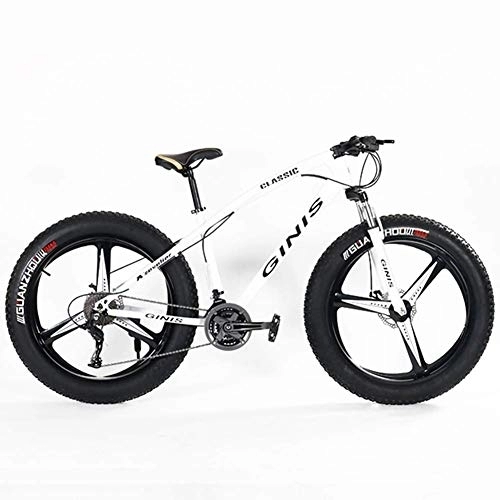 Fat Tyre Bike : Teens Mountain Bikes, 21-Speed 24 Inch Fat Tire Bicycle, High-carbon Steel Frame Hardtail Mountain Bike with Dual Disc Brake, Yellow, 5 Spoke FDWFN (Color : White)