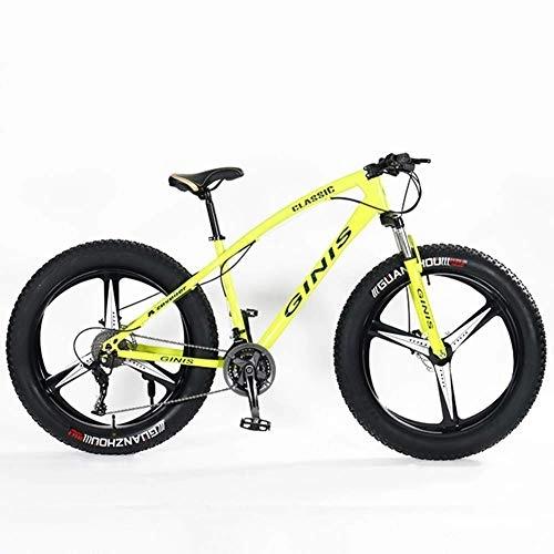 Fat Tyre Bike : Teens Mountain Bikes, 21-Speed 24 Inch Fat Tire Bicycle, High-carbon Steel Frame Hardtail Mountain Bike with Dual Disc Brake, Yellow, 5 Spoke FDWFN (Color : Yellow)