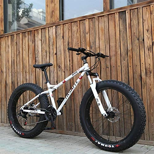 Fat Tyre Bike : Thumby 26 inch snow bike double disc brake bike with variable speed 4.0 aluminum alloy super thick rim snow bike full shock Adult Fat Tire Road Speed black (Color : White) jianyu (Color : White)