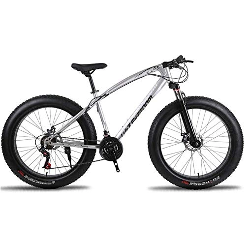 Fat Tyre Bike : Ti-Fa Fat Bike 26" mountain Bike for adults High-carbon Steel Frame Double Disc Brake Suspension Fork Rear Suspension Anti-Slip for city beach or the snow, Silver, 7 speed