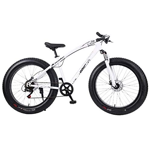 Fat Tyre Bike : Ti-Fa Fat Bike 26" mountain Bike for adults High-carbon Steel Frame Double Disc Brake Suspension Fork Rear Suspension Anti-Slip for city beach or the snow, White, 27 speed