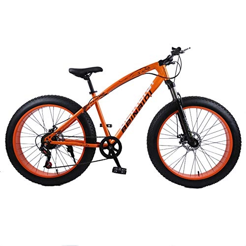 Fat Tyre Bike : Ti-Fa Fat bikes for adults 26 Inch Mountain Bike High-carbon Steel Frame Double Disc Brake Suspension Fork Rear Suspension Anti-Slip for city beach or the snow, Orange, 27 speed