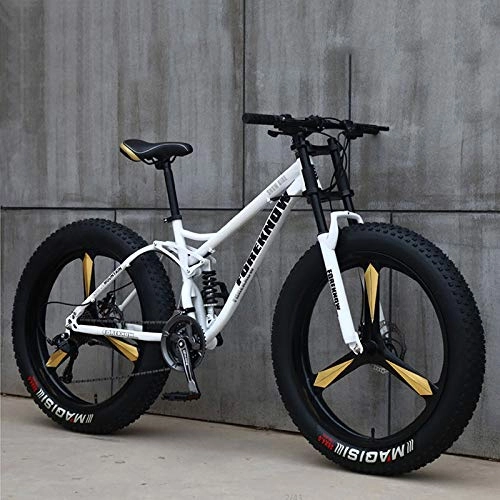 Fat Tyre Bike : TXX 4.0 21 / 24 / 27 26 Inches Fat Bicycle Speed, Off-Road Racing Snow Bike, The Damper Shift Fork Type High School Student MTB SUV /  White / 21 Speed