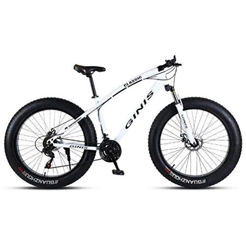 Fat Tyre Bike : Ultra-wide Tire Mountain Bike - White Commuter City Hardtail Bicycle For Adults (Size : 7 speed)