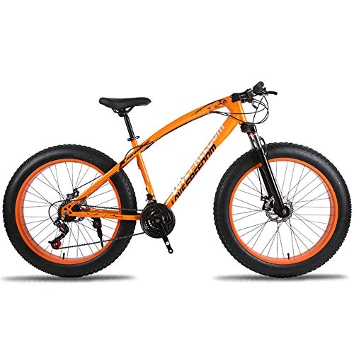 Fat Tyre Bike : Unisex Hardtail Mountain Bike 7 / 21 / 24 / 27 Speeds 26 inch Fat Tire Road Bicycle Snow Bike / Beach Bike With Disc Brakes and Suspension Fork, Orange, 24Speed