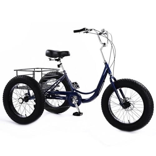 Fat Tyre Bike : UPIKIT 20-Inch Fat Tyre Tricycle for Adult 7-Speed Adjustable Snow Tricycle 3 Wheel Bicycle Elderly Tricycle With Shopping Basket Daily Riding Carrying Goods, 20inch, Blue