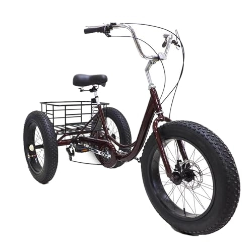 Fat Tyre Bike : UPIKIT Adult 20-Inch Fat Tyre Tricycle 7-Speed Adjustable Snow Tricycle Pedal 3 Wheel Bicycle Elderly Tricycle With Shopping Basket Daily Riding Carrying Goods, 20 inch, Red