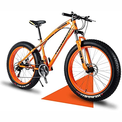 Fat Tyre Bike : UYHF 24" Mountain Bikes, 24 Speed Bicycle, Adult Fat Tire Mountain Trail Bike, Snow Bike, High-carbon Steel Frame Dual Full Suspension Dual Disc Brake orange-21 speed