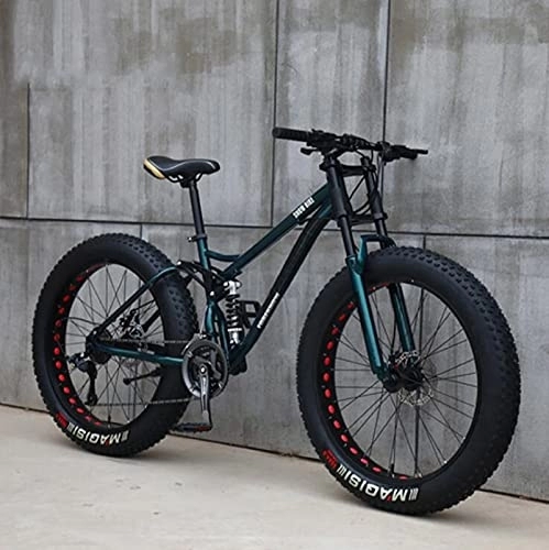 Fat Tyre Bike : UYHF 26" Mountain Bikes, Adult Fat Tire Mountain Trail Bike, 21 Speed Bicycle, High-carbon Steel Frame Dual Full Suspension Dual Disc Brake cyan- 27 speed