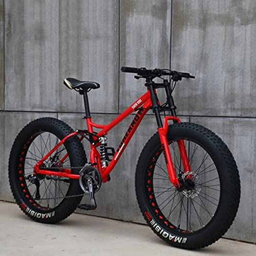 Fat Tyre Bike : UYHF 26" Mountain Bikes, Adult Fat Tire Mountain Trail Bike, 21 Speed Bicycle, High-carbon Steel Frame Dual Full Suspension Dual Disc Brake red- 24 speed