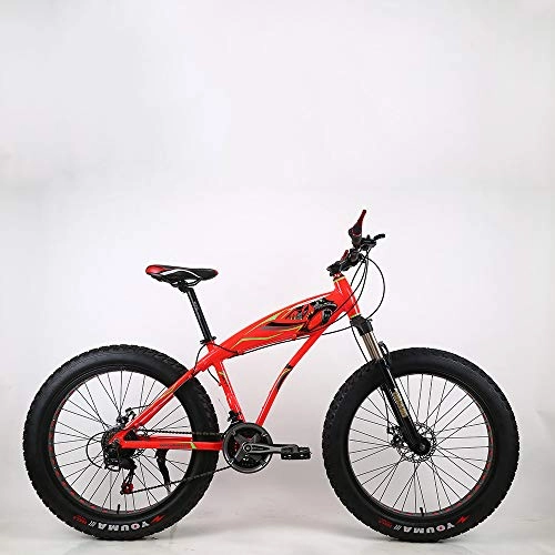 Fat Tyre Bike : VANYA 26 Inch Adult Mountain Bike 27 Speed Disc Brake Snowmobile 4.0 Thick Tire Shock Absorption Beach Bicycle, Red