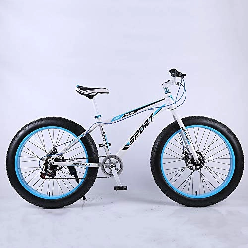 Fat Tyre Bike : VANYA 26 Inch Mountain Bike 30 Speed Straight Beam Snowmobile 4.0 Widened Tire Damping Disc Brakes Beach Bicycle, Whiteblue
