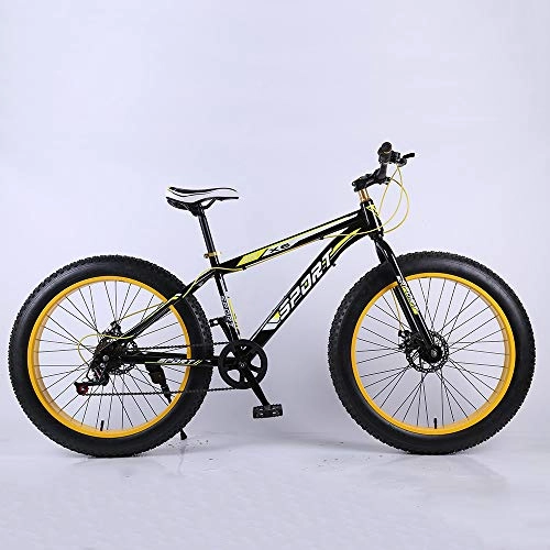 Fat Tyre Bike : VANYA Adult Mountain Bike 26 Inch 21 Speed Disc Brake Snowmobile Damping 4.0 Thick Wide Tire Off-Road Beach Bicycle, Gold