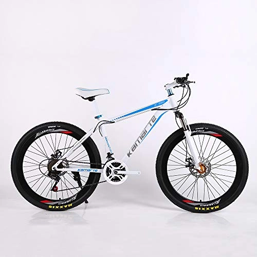 Fat Tyre Bike : VANYA Mountain Bicycle 24 / 26" High Carbon Steel Frame 24 Speed Shock Absorption Double Disc Brakes Off-Road Bike, Blue, 24inches