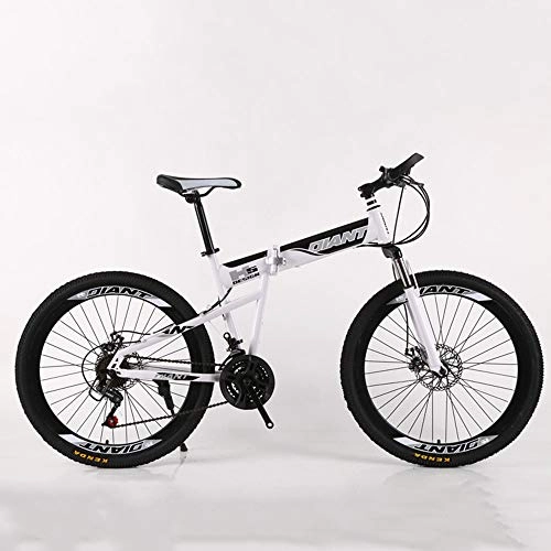 Fat Tyre Bike : VANYA Variable Speed Folding Mountain Bike 30 Speed Commuter Bicycle Suspension Double Disc Brake 24 / 26 Inch Optional, White, 24inches