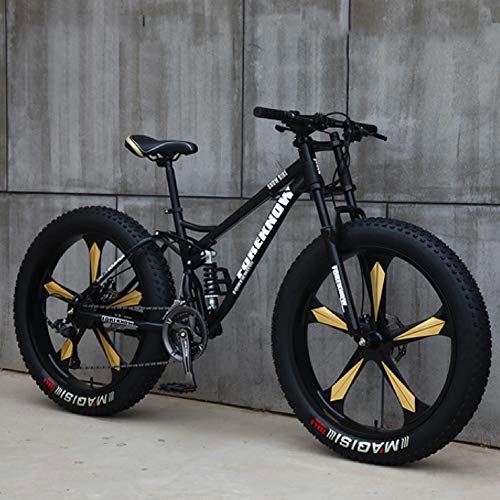 Fat Tyre Bike : Variable Speed Mountain Bikes, 26 Inch Fat Tire Hardtail Mountain Bike, Super Wide 4.0 Big Tires Dual Suspension Frame And Suspension Fork All Terrain Mountain Bike, black, 26inch 27speed
