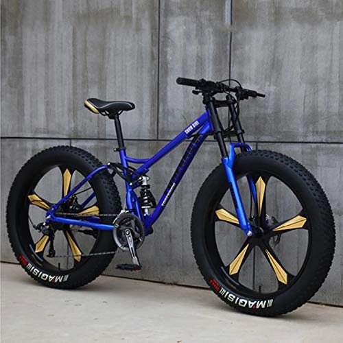Fat Tyre Bike : Variable Speed Mountain Bikes, 26 Inch Fat Tire Hardtail Mountain Bike, Super Wide 4.0 Big Tires Dual Suspension Frame And Suspension Fork All Terrain Mountain Bike, Blue, 26inch 24speed