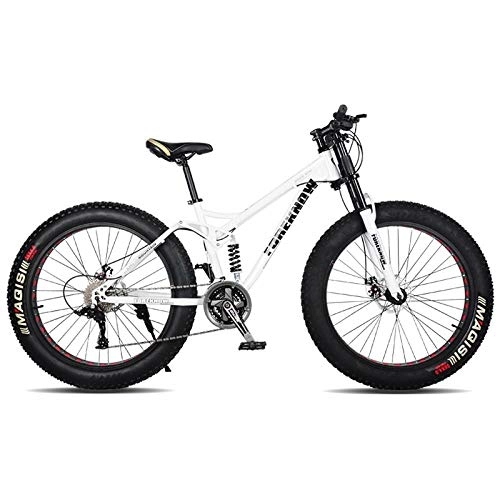 Fat Tyre Bike : Variable speed off-road beach snow mountain bike 4.0 wide tire double shock absorption 21 / 24 / 27 speed mountain bike Male and female student bicycle 24 inch orange 7 speed-26 inch white_27 speed