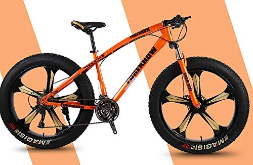 Fat Tyre Bike : WANG-L 26 Inch Mountain Bikes For Men Women 4.0 Fat Tire Double Disc Brake Variable Speed Snowfield Beach MTB Bicycle, Orange-26inch / 27speed