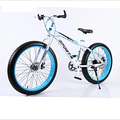 Fat Tyre Bike : Wghz 26 Inch 7 Speed Snow Bike Fat Tire Beach, Variable Speed Mountain Bike Double Disc Brake Shock Absorption Bicycle, High Carbon Steel Frame | Bold Tires | Sensitive Speed Change, Blue