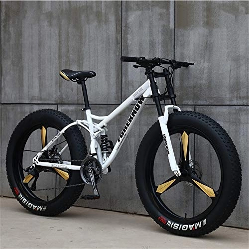 Fat Tyre Bike : White Three cutter wheel 26 inch off-road bicycles, fat tires high carbon steel suspension youth men and women mountain bikes, Adult Dual disc brake men and women mountain bikes (27-speed)