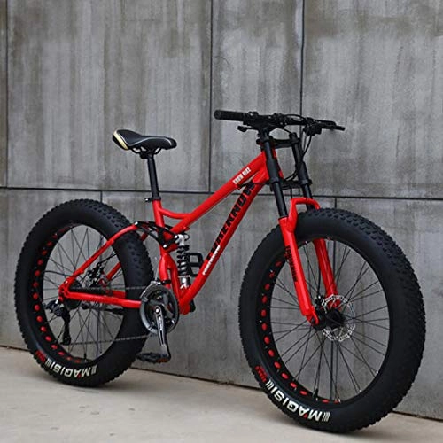 Fat Tyre Bike : Wind Greeting 26" Mountain Bikes, Adult Fat Tire Mountain Trail Bike, 24 Speed Bicycle, High-carbon Steel Frame Dual Full Suspension Dual Disc Brake (Red)