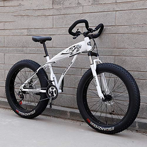 Fat Tyre Bike : WJH Adult Mountain Bikes, Frame Fat Tire Dual-Suspension Mountain Bicycle, High-carbon Steel Frame, All Terrain Mountain Bike, 26" Red, 27 Speed, White, 27speed 24 inches
