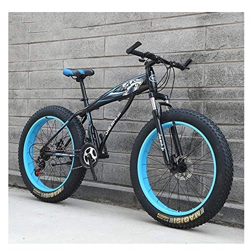 Fat Tyre Bike : WJSW Adult Mountain Bikes, Boys Girls Fat Tire Mountain Trail Bike, Dual Disc Brake Hardtail Mountain Bike, High-carbon Steel Frame, Bicycle, Blue A, 24 Inch 27 Speed