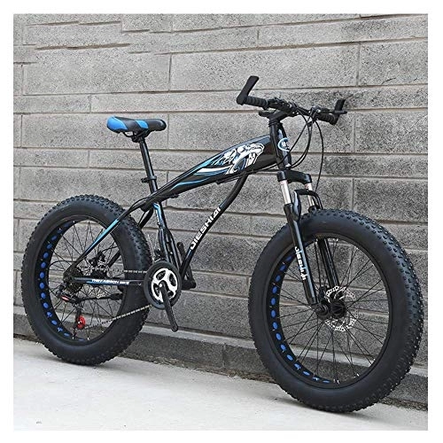 Fat Tyre Bike : WJSW Adult Mountain Bikes, Boys Girls Fat Tire Mountain Trail Bike, Dual Disc Brake Hardtail Mountain Bike, High-carbon Steel Frame, Bicycle, Blue B, 24 Inch 24 Speed
