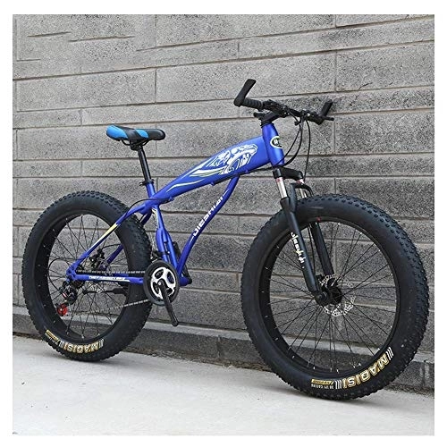 Fat Tyre Bike : WJSW Adult Mountain Bikes, Boys Girls Fat Tire Mountain Trail Bike, Dual Disc Brake Hardtail Mountain Bike, High-carbon Steel Frame, Bicycle, Blue D, 26 Inch 21 Speed