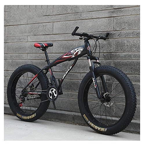 Fat Tyre Bike : WJSW Adult Mountain Bikes, Boys Girls Fat Tire Mountain Trail Bike, Dual Disc Brake Hardtail Mountain Bike, High-carbon Steel Frame, Bicycle, Red C, 24 Inch 27 Speed
