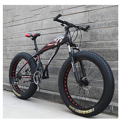Fat Tyre Bike : WJSW Adult Mountain Bikes, Boys Girls Fat Tire Mountain Trail Bike, Dual Disc Brake Hardtail Mountain Bike, High-carbon Steel Frame, Bicycle, Red D, 24 Inch 24 Speed