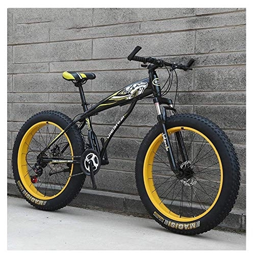 Fat Tyre Bike : WJSW Adult Mountain Bikes, Boys Girls Fat Tire Mountain Trail Bike, Dual Disc Brake Hardtail Mountain Bike, High-carbon Steel Frame, Bicycle, Yellow A, 24 Inch 21 Speed