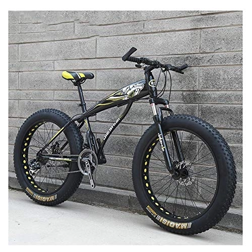 Fat Tyre Bike : WJSW Adult Mountain Bikes, Boys Girls Fat Tire Mountain Trail Bike, Dual Disc Brake Hardtail Mountain Bike, High-carbon Steel Frame, Bicycle, Yellow B, 24 Inch 24 Speed