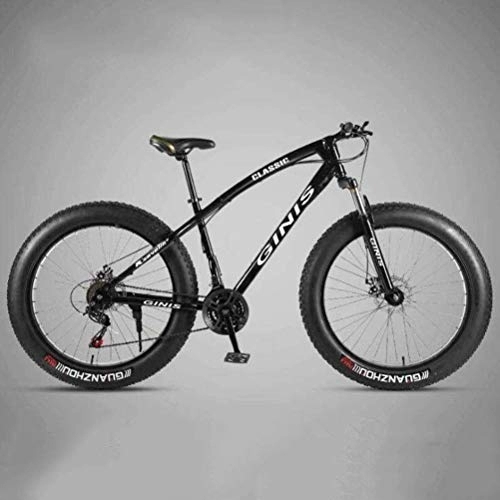 Fat Tyre Bike : WJSW Hardtail Mountain Bikes - 26 Inch High-carbon Steel Dual Disc Brakes Sports Leisure City Road Bicycle (Color : Black, Size : 7 speed)