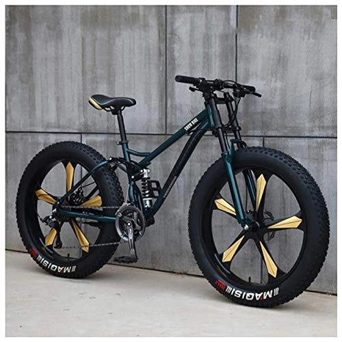 Fat Tyre Bike : WJSW Mountain Bikes, 26 Inch Fat Tire Hardtail Mountain Bike, Dual Suspension Frame and Suspension Fork All Terrain Mountain Bike, 24 Speed, Green 5 Spoke