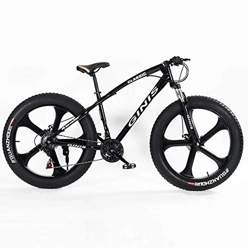 Fat Tyre Bike : WJSW Teens Mountain Bikes, 21-Speed 24 Inch Fat Tire Bicycle, High-carbon Steel Frame Hardtail Mountain Bike with Dual Disc Brake, Black, 5 Spoke