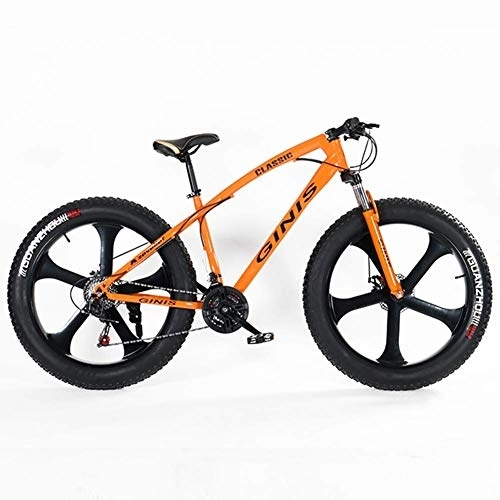 Fat Tyre Bike : WJSW Teens Mountain Bikes, 21-Speed 24 Inch Fat Tire Bicycle, High-carbon Steel Frame Hardtail Mountain Bike with Dual Disc Brake, Orange, 5 Spoke