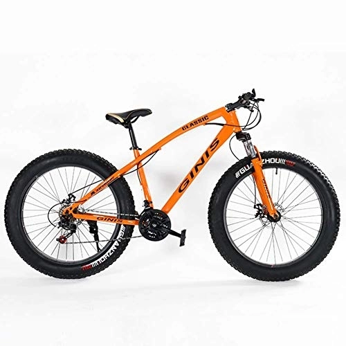 Fat Tyre Bike : WJSW Teens Mountain Bikes, 21-Speed 24 Inch Fat Tire Bicycle, High-carbon Steel Frame Hardtail Mountain Bike with Dual Disc Brake, Orange, Spoke
