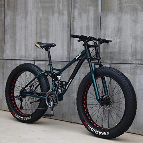Fat Tyre Bike : WLWLEO 24 Inch Mountain Bike Bicycle for Adults Full Suspension Mountain Bike, Lightweight High-Carbon Steel Frame, Dual Disc Brakes Off-Road Bike for Travel Commute Exercise, Cyan, 24" 21 speed