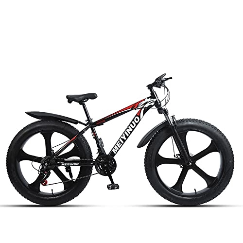 Fat Tyre Bike : WLWLEO 26 Inch Mountain Bike for Adult Teen, Hard Tail Mountain Bicycle, Carbon Steel Frame, Double Disc Brake, Fat Tire Beach Snow Offroad Bike, D, 24 speed