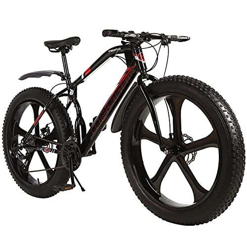 Fat Tyre Bike : WLWLEO 26 inch Mountain Bike for Mens Adults, Beach Snow Fat Tire Bike, Off-Road Bicycle with Suspension Fork, Anti-Slip Sand Bike for Commute Travel Exercise Sport, Black, 27 speed