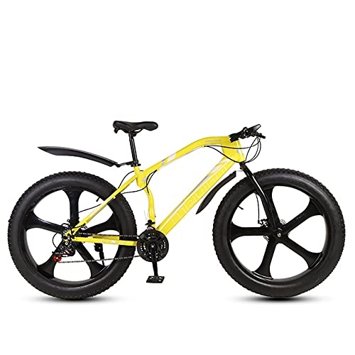 Fat Tyre Bike : WLWLEO 26 inch Mountain Bike for Mens Adults, Beach Snow Fat Tire Bike, Off-Road Bicycle with Suspension Fork, Anti-Slip Sand Bike for Commute Travel Exercise Sport, Yellow, 24 speed