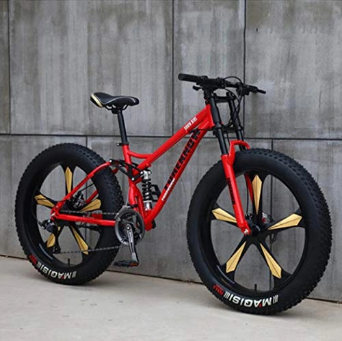 Fat Tyre Bike : WLWLEO 26 Inch Mountain Bike for Mens Soft Tail Mountain Bikes Beach Snow All Terrain Bike with Shock Absorber 7 / 21 / 24 / 27 / 30 Variable Speed Off-Road Bicycle, Red, 26" 21 speed