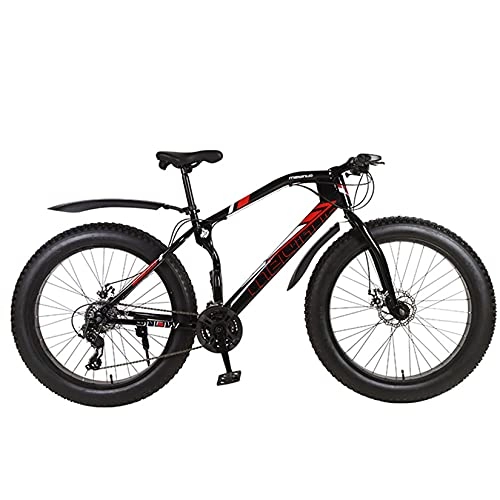 Fat Tyre Bike : WLWLEO Fat Tire Snow Bike - Mens 26 inch Mountain Bike Bicycle 4 inch Wide Tire, Suspension Fork Dual Disc Brakes MTB, Outdoors Sport Cycling, Black, 27 speed