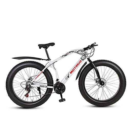 Fat Tyre Bike : WLWLEO Fat Tire Snow Bike - Mens 26 inch Mountain Bike Bicycle 4 inch Wide Tire, Suspension Fork Dual Disc Brakes MTB, Outdoors Sport Cycling, White, 21 speed