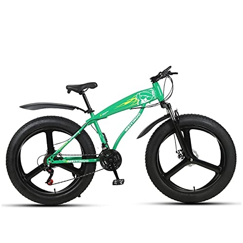 Fat Tyre Bike : WLWLEO Mens Mountain Bike 26 inch 4.0 Fat Tire Beach Snow Bike High-Carbon Steel Hard Tail Frame, Outdoor Riding Offroad Bicycle with Comfortable Seat, Green, 24 speed