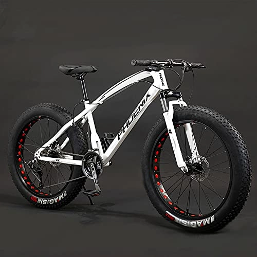 Fat Tyre Bike : WLWLEO Mens Mountain Bike 26 inch Beach Snow Fat Tire Bike, Double Disc Brake, Shock-absorbing Front Fork, Premium Transmission, Off-road Variable Speed Bicycle, White, 27 speed