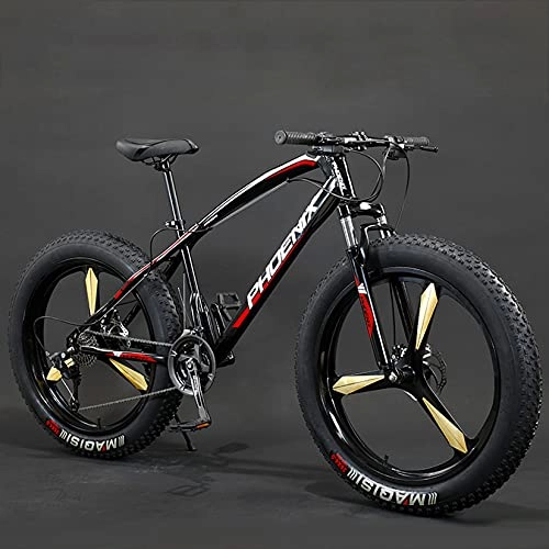 Fat Tyre Bike : WLWLEO Mountain Bike 26 inch 21 / 24 / 27 Speed Off-road Bike High Carbon Steel Frame, Disc Brake, Snow Anti-Slip Fat Tire Bicycle MTB, Suitable for Height 175-195cm, C, 7 speed